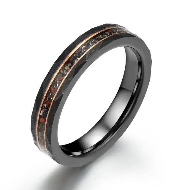 Smooth Rex - Dinosaur Bone and Meteorite Tungsten Women's Wedding Band 4MM