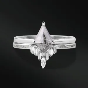 SOFIA - 14K GOLD or Sterling silver Bridal SET | NATURAL METEORITE Engagement Ring | KITE GALAXY DIAMOND RING