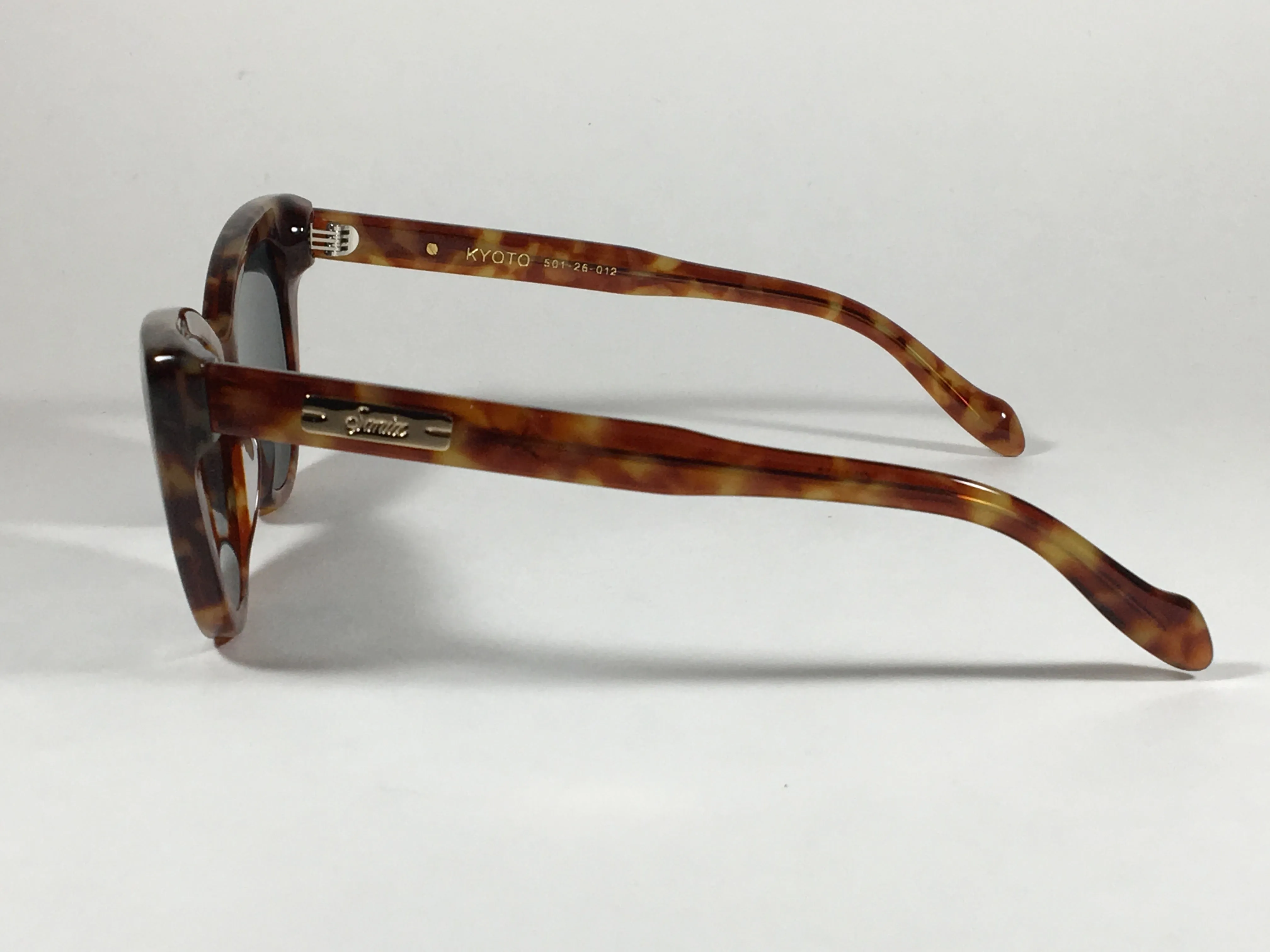 Sonix KYOTO 501-26-012 Sunglasses Women's Cat Eye Brown Tawny Tortoise Frame Green Solid Lens