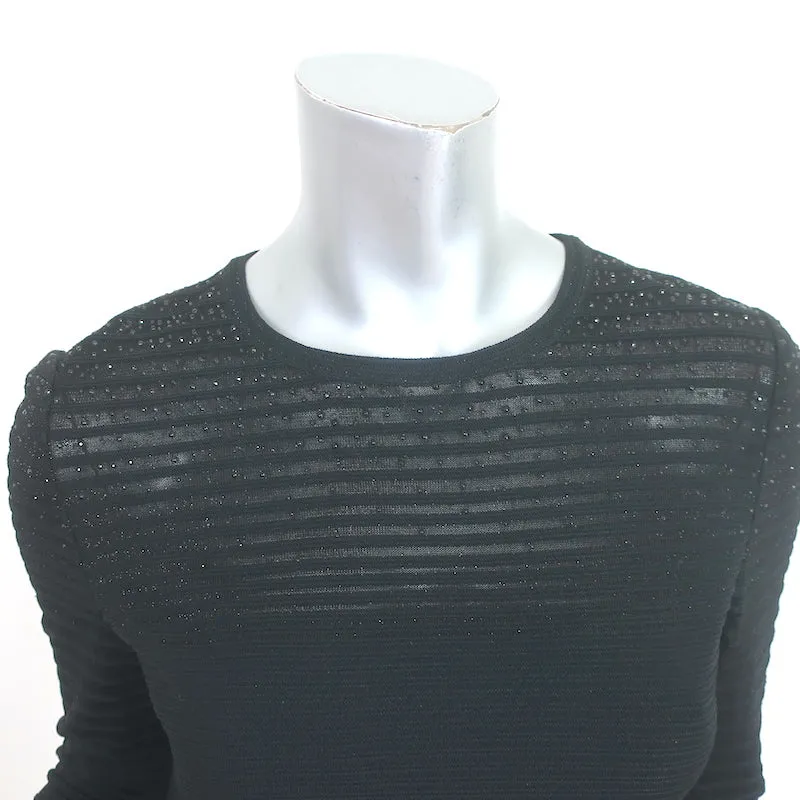 St. John Crystal-Embellished Long Sleeve Top Black Degrade Knit Size Small NEW