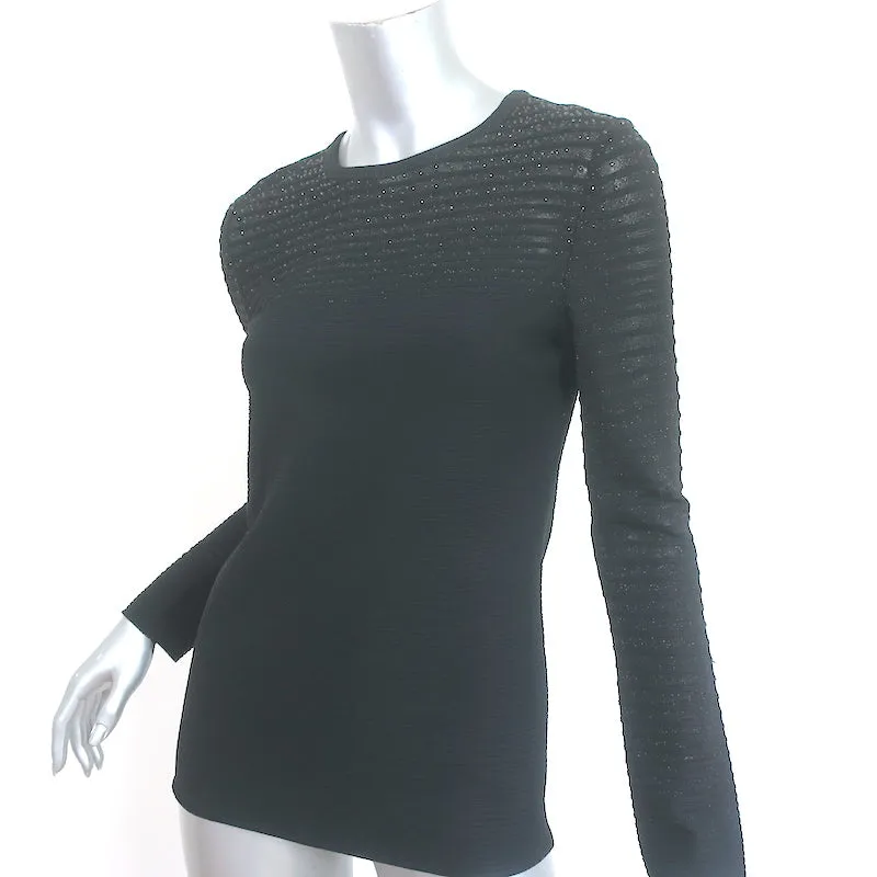 St. John Crystal-Embellished Long Sleeve Top Black Degrade Knit Size Small NEW