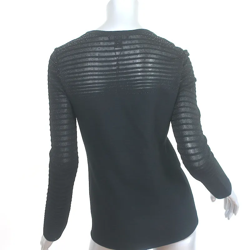 St. John Crystal-Embellished Long Sleeve Top Black Degrade Knit Size Small NEW