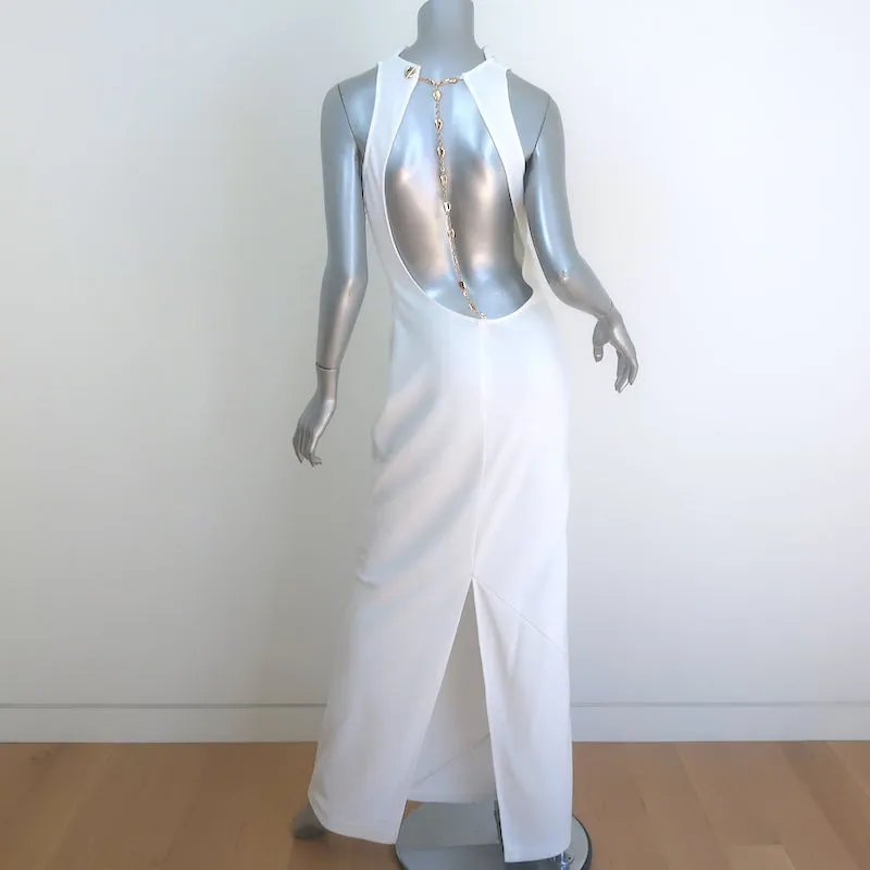 STAUD Shannon Chain-Embellished Open Back Maxi Dress White Knit Size Medium