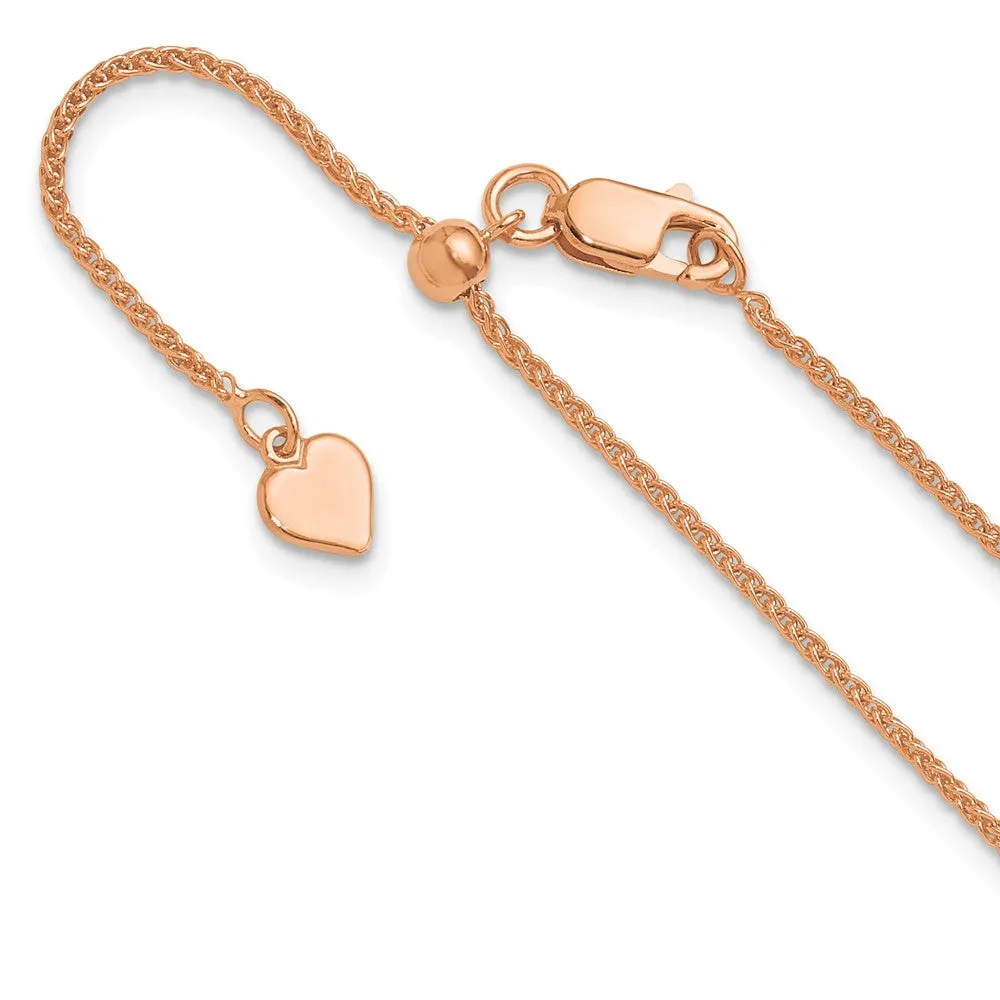 Sterling Silver Adjustable Rose Gold-plated 1.3mm Spiga Chain