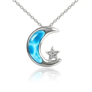 Sterling Silver Alamea Hawaii Larimar Moon and Star Pendant