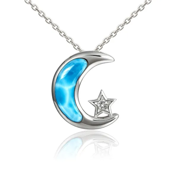 Sterling Silver Alamea Hawaii Larimar Moon and Star Pendant
