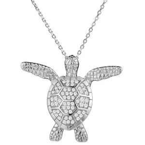 Sterling Silver Alamea Pave CZ Swimming Sea Turtle Pendant