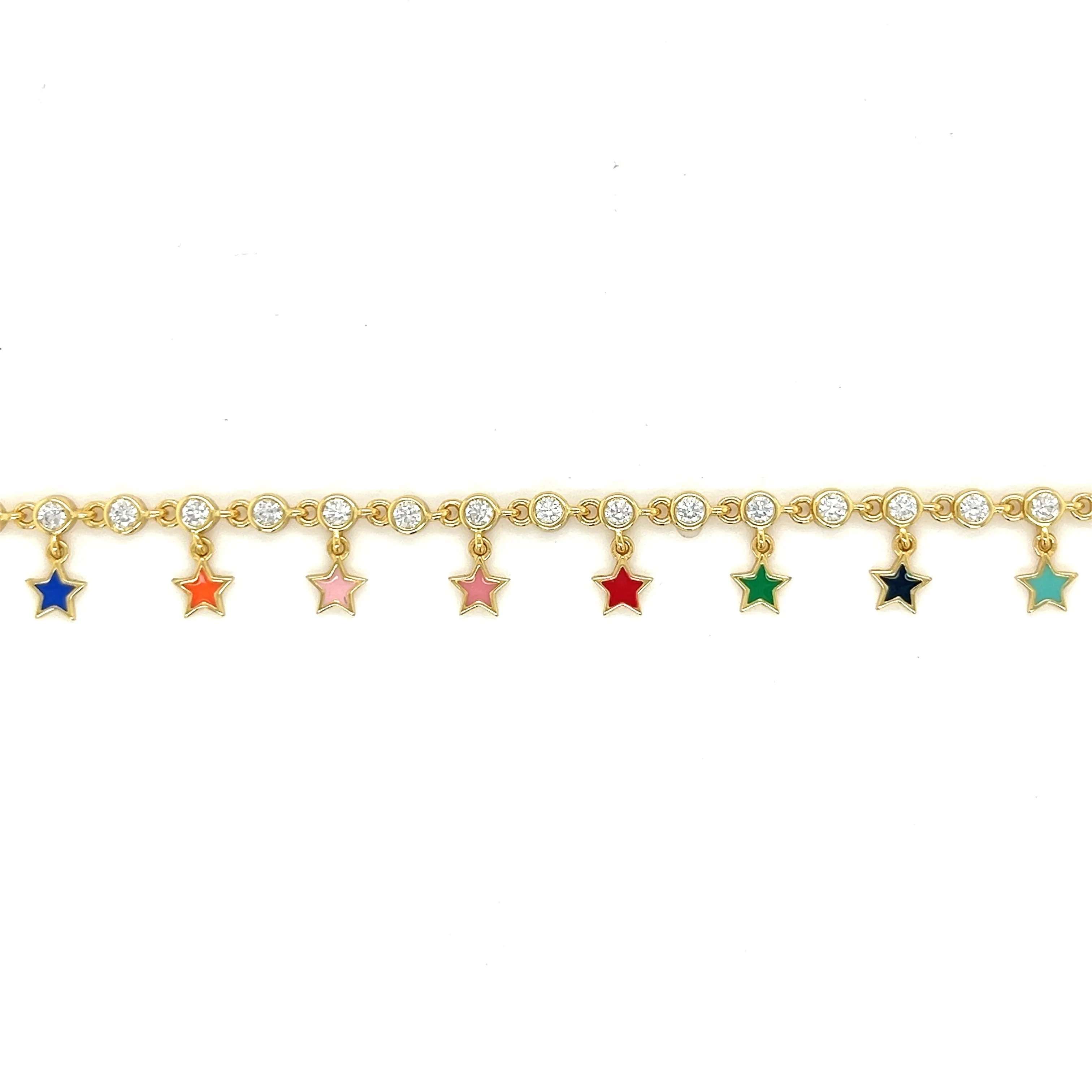 Sterling Silver Colored Enamel 9" Fashionable Dangling Star Anklets  -  C3126109