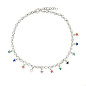 Sterling Silver Colored Enamel 9" Fashionable Dangling Star Anklets  -  C3126109