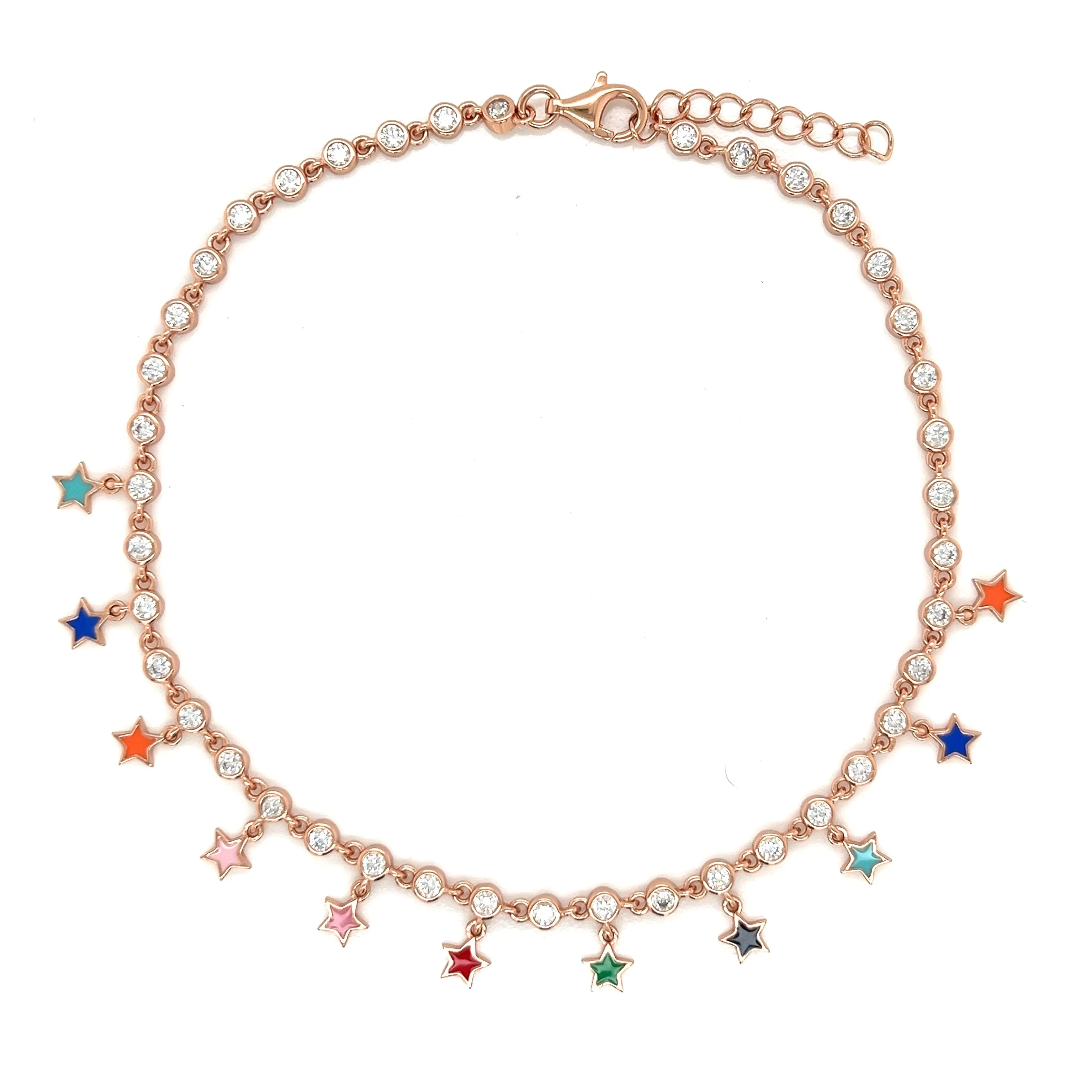 Sterling Silver Colored Enamel 9" Fashionable Dangling Star Anklets  -  C3126109