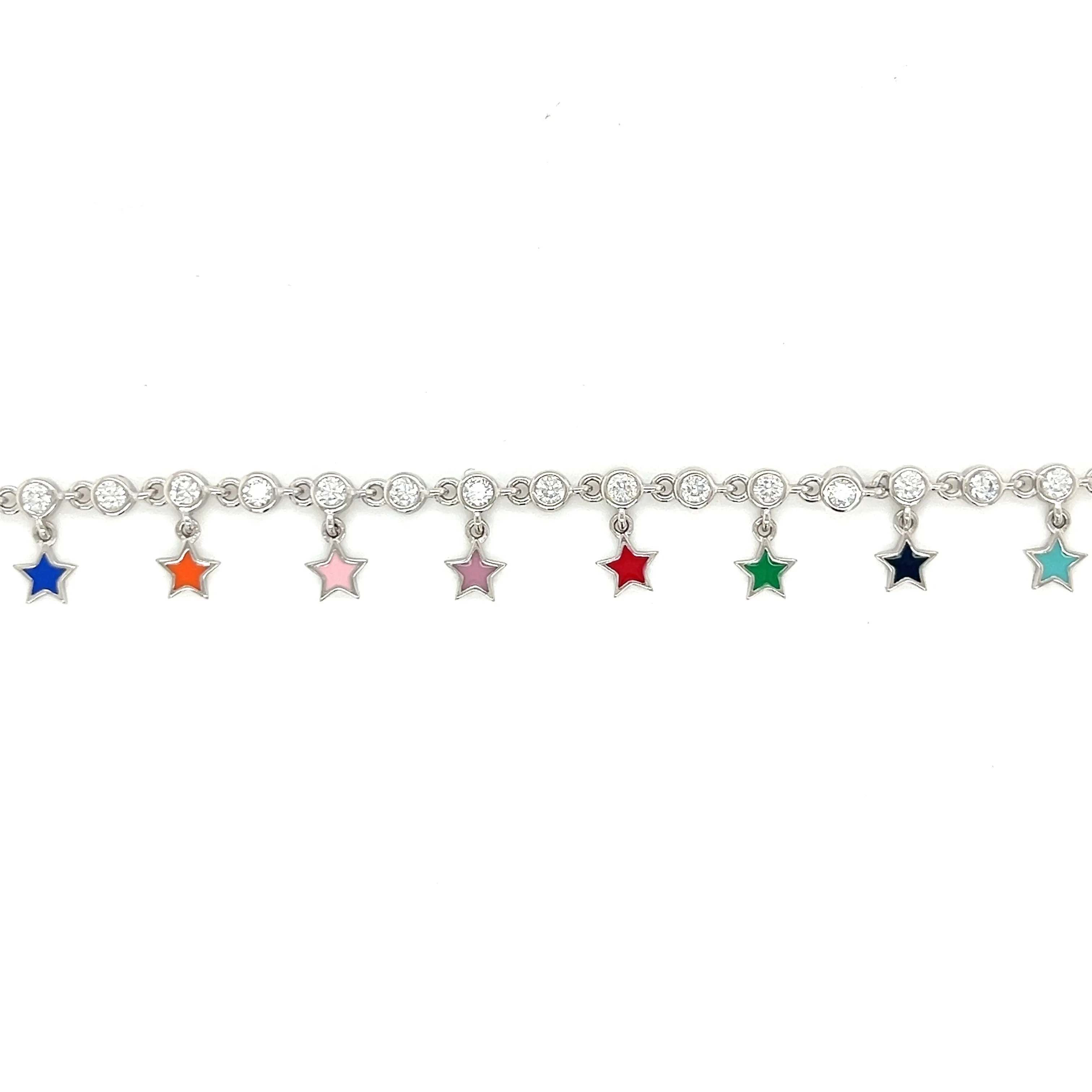 Sterling Silver Colored Enamel 9" Fashionable Dangling Star Anklets  -  C3126109
