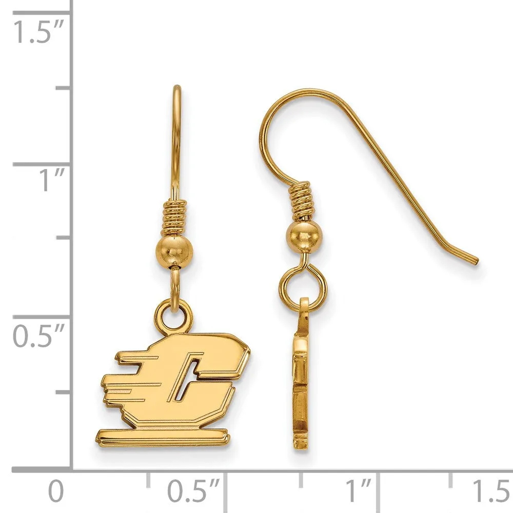 Sterling Silver Gold-plated Central Michigan University Letter C Extra Small Dangle Wire Earrings