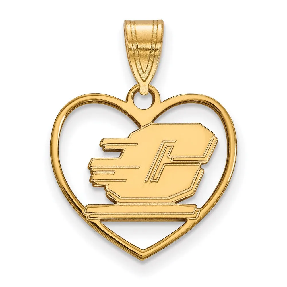 Sterling Silver Gold-plated Central Michigan University Letter C Heart Pendant