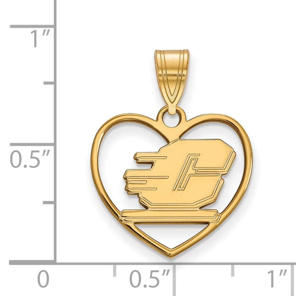 Sterling Silver Gold-plated Central Michigan University Letter C Heart Pendant