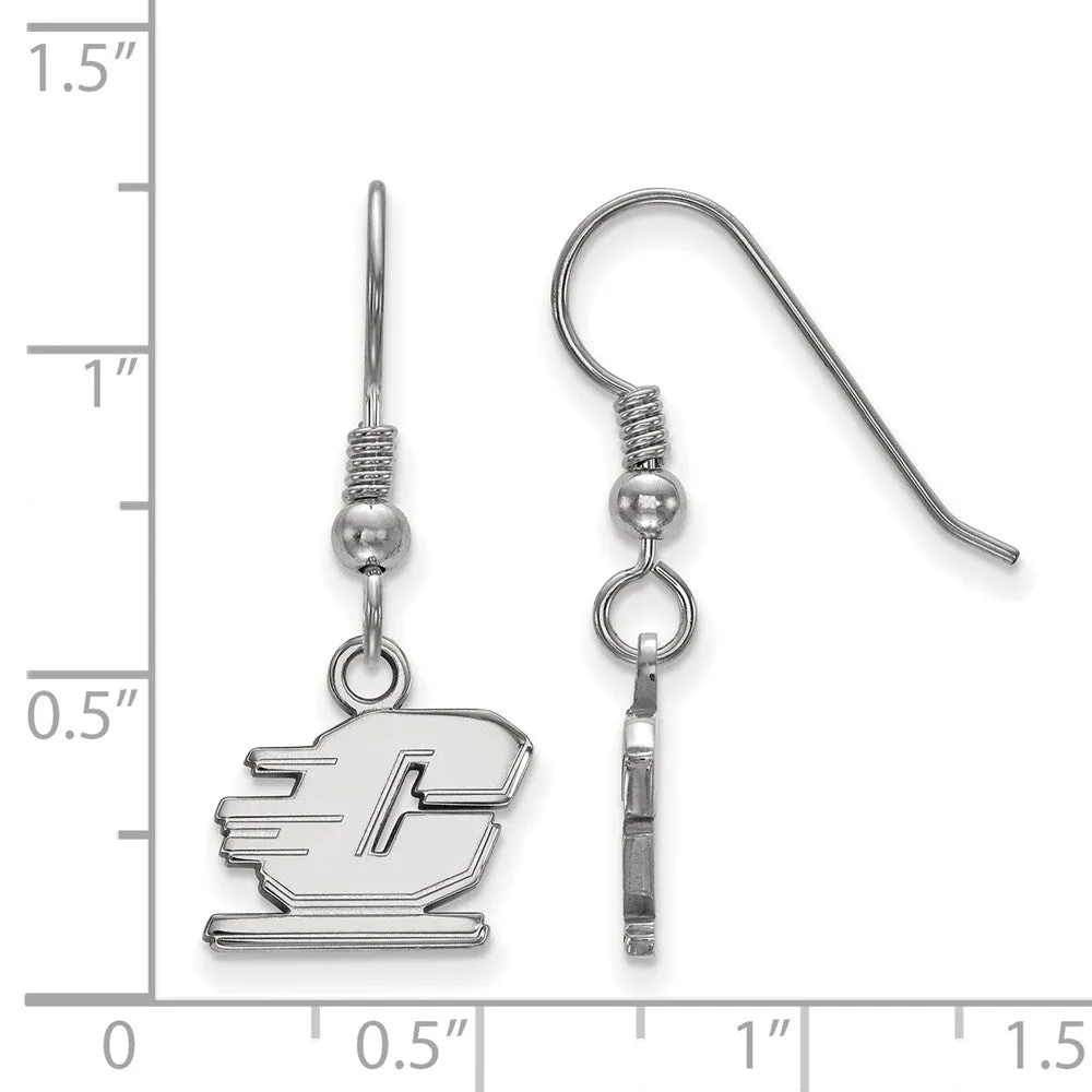 Sterling Silver Rhodium-plated Central Michigan University Letter C Extra Small Dangle Wire Earrings
