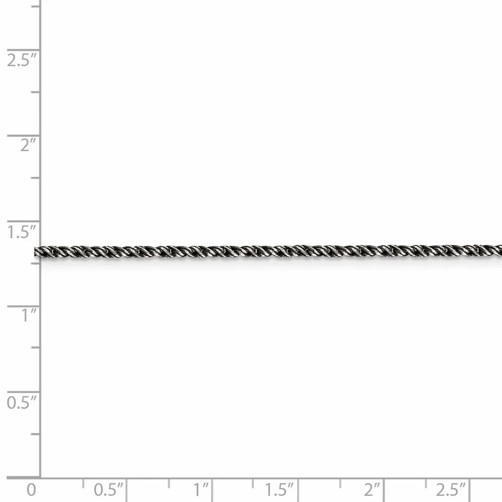 Sterling Silver Ruthenium-plated 1.7mm Twisted Tight Wheat Chain