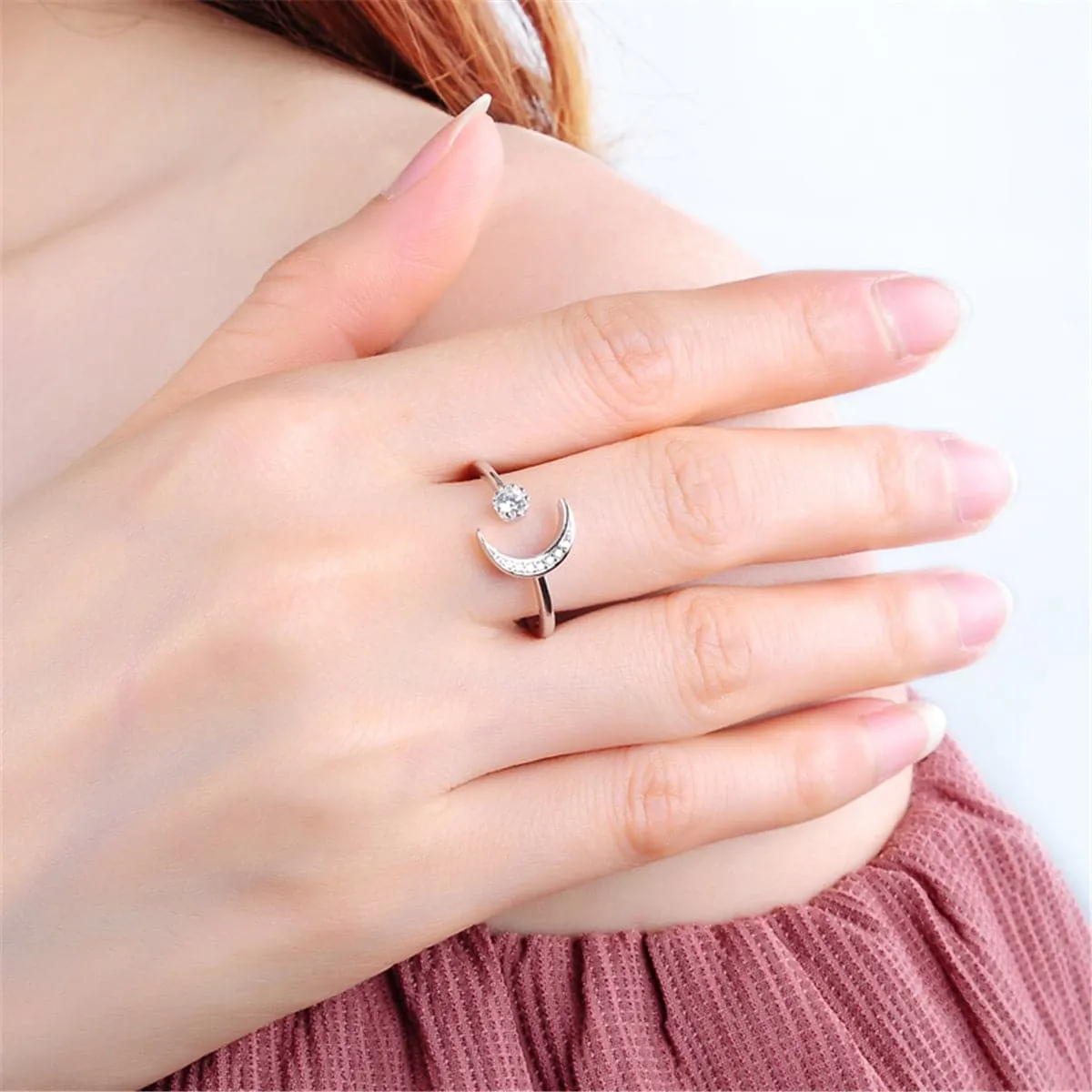 Sterling Silver Star & Moon Open Ring