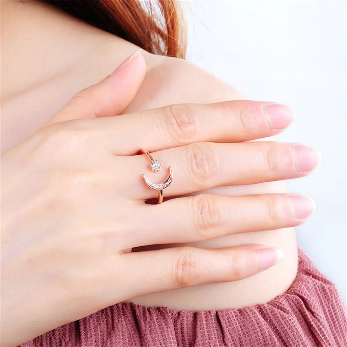 Sterling Silver Star & Moon Open Ring