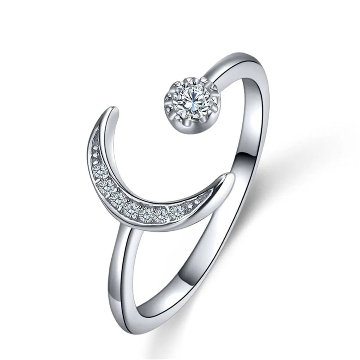 Sterling Silver Star & Moon Open Ring