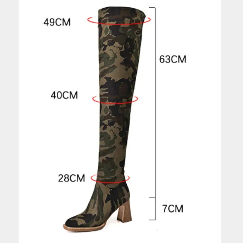 Street Style High Heel Designer Camouflage Boots