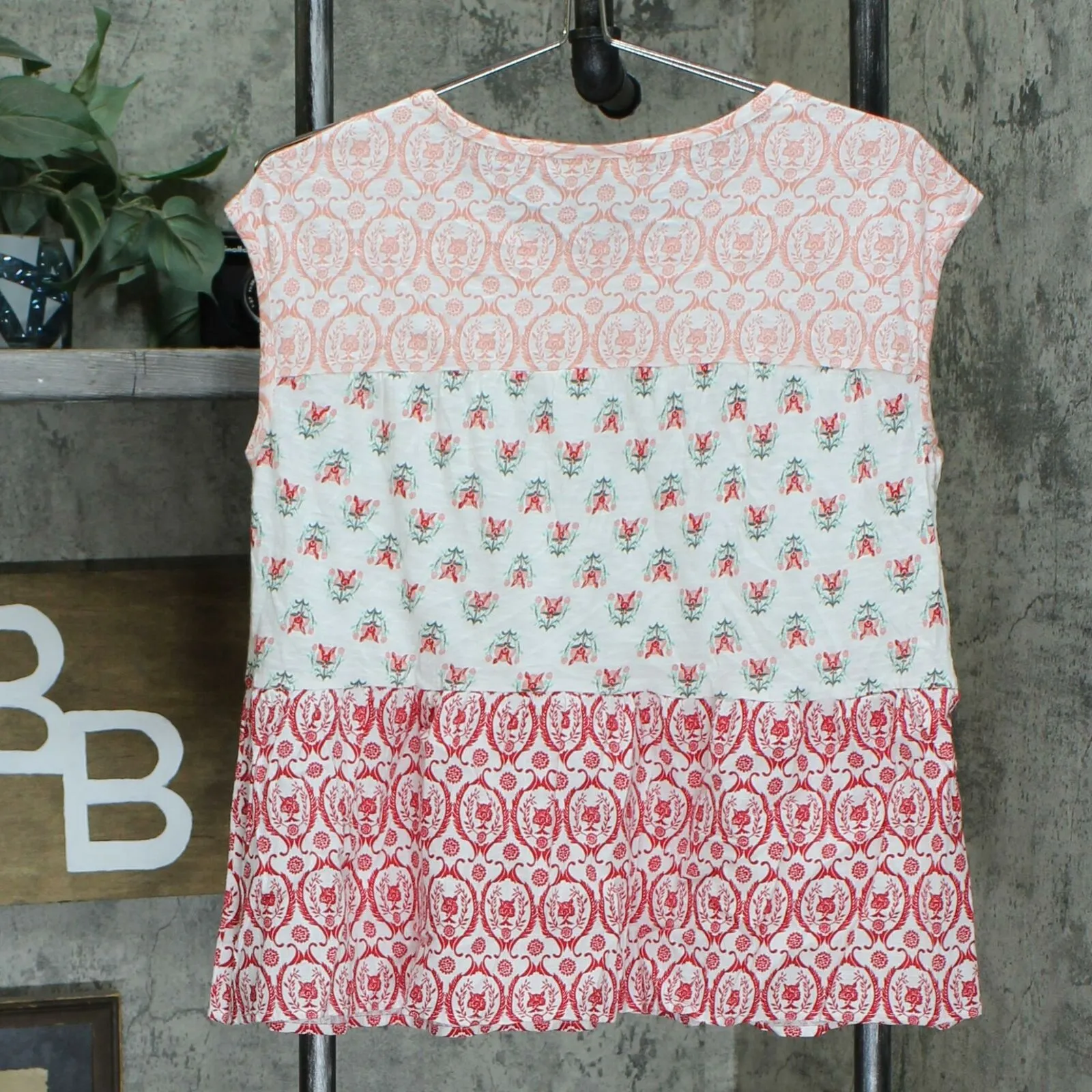 Style & Co. Women's Cotton Tiered Printed Top Spring Embrace Medium