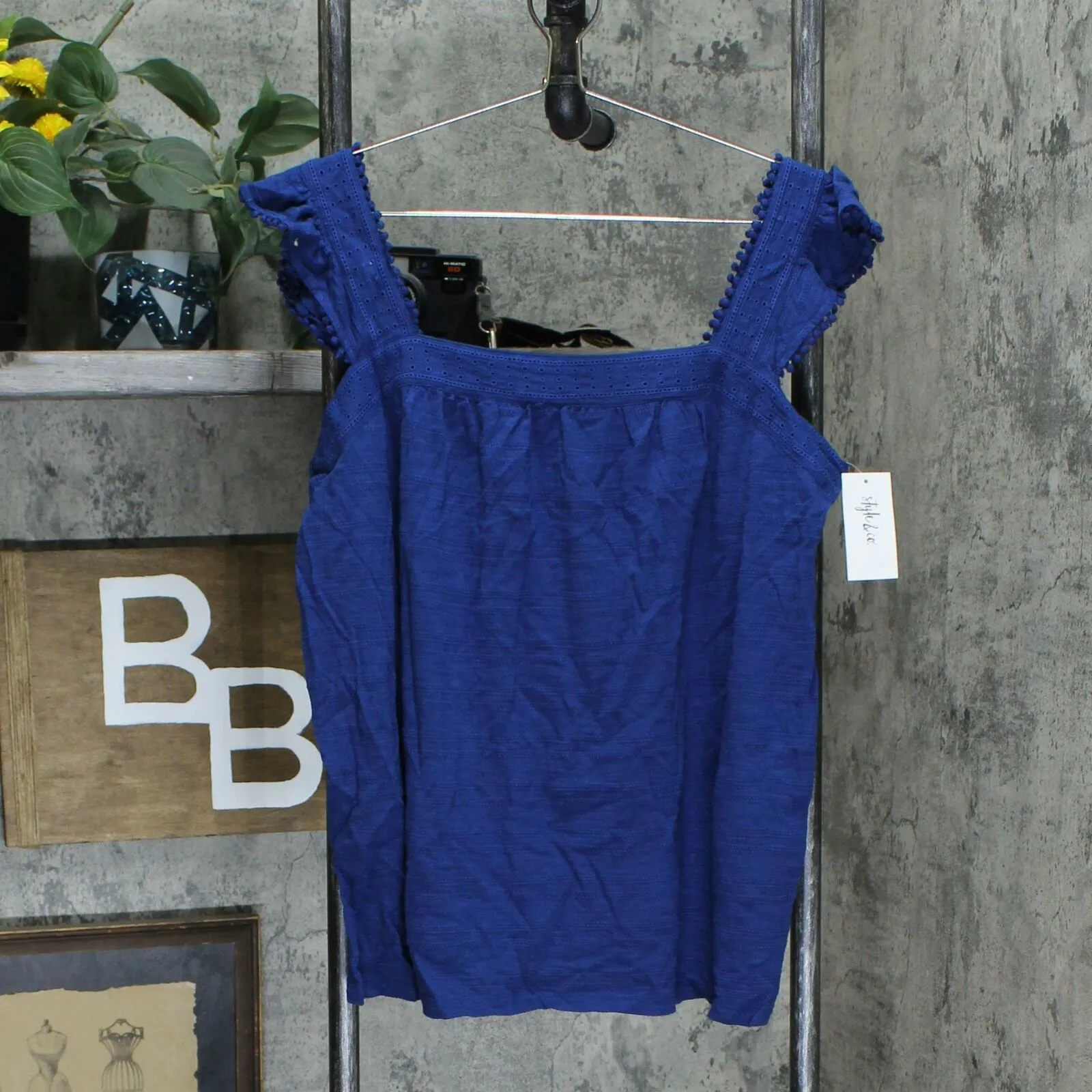 Style & Co. Women's Embroidered Eyelet Flutter Strap Tank Top