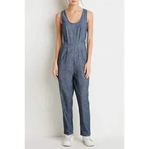Stylish Scoop Neck Sleeveless Pure Color Women's Jumpsuit - Blue Xl
