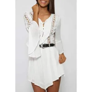 Stylish V Neck 3/4 Sleeve White Women's Romper - White Xl