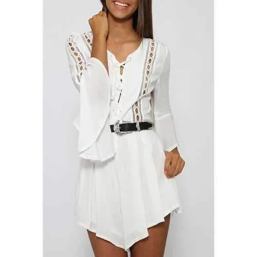 Stylish V Neck 3/4 Sleeve White Women's Romper - White Xl