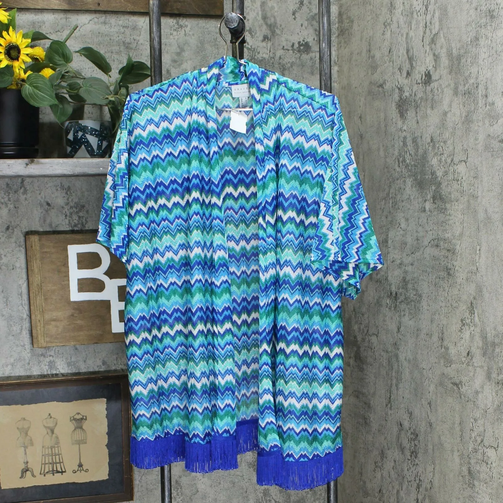 Susan Graver Women's Novelty Knit Kimono With Tassel Trim