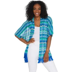 Susan Graver Women's Novelty Knit Kimono With Tassel Trim