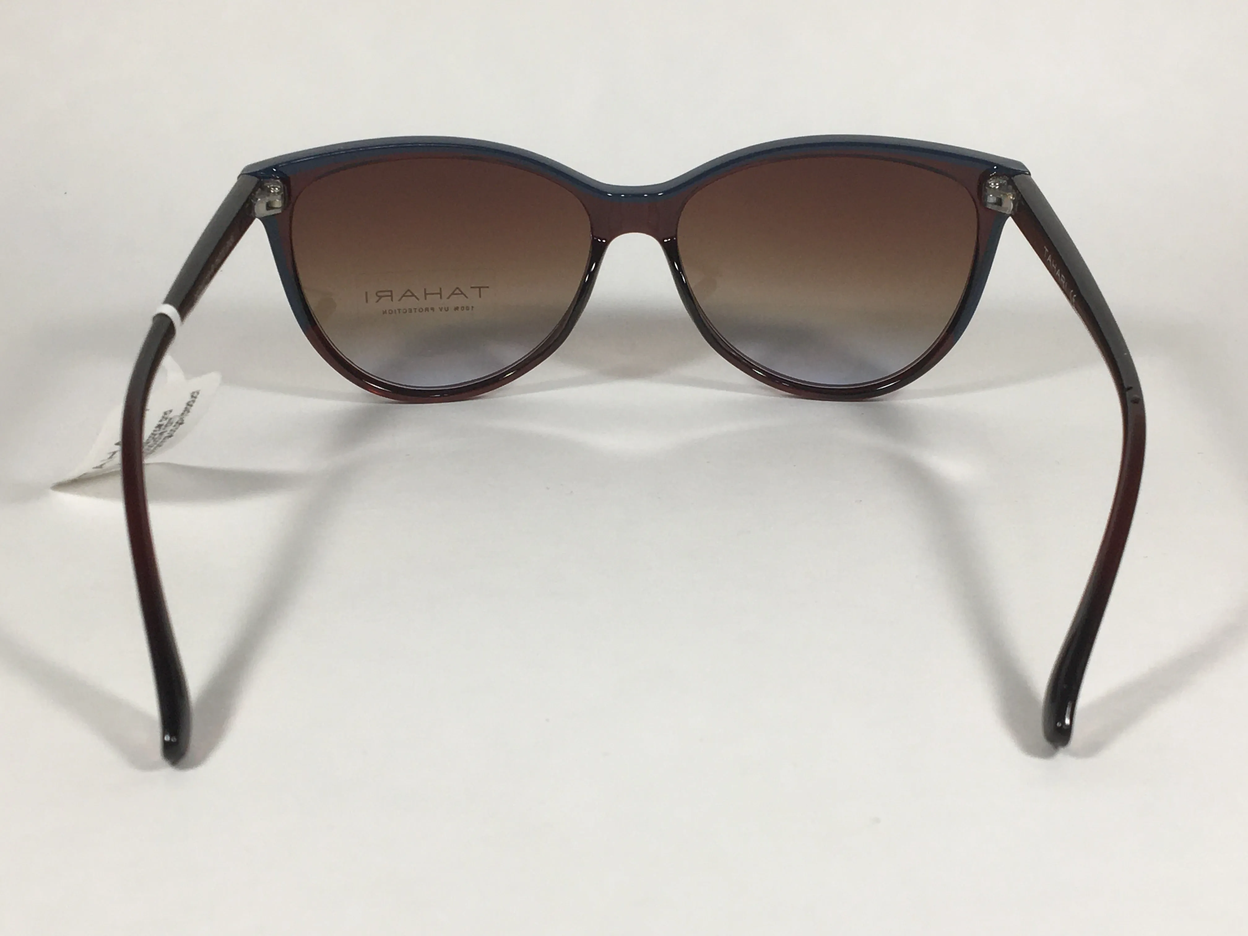 Tahari Cat Eye Sunglasses Two Tone Brown Blue Frame Brown Gradient Lens TH777 BNBL