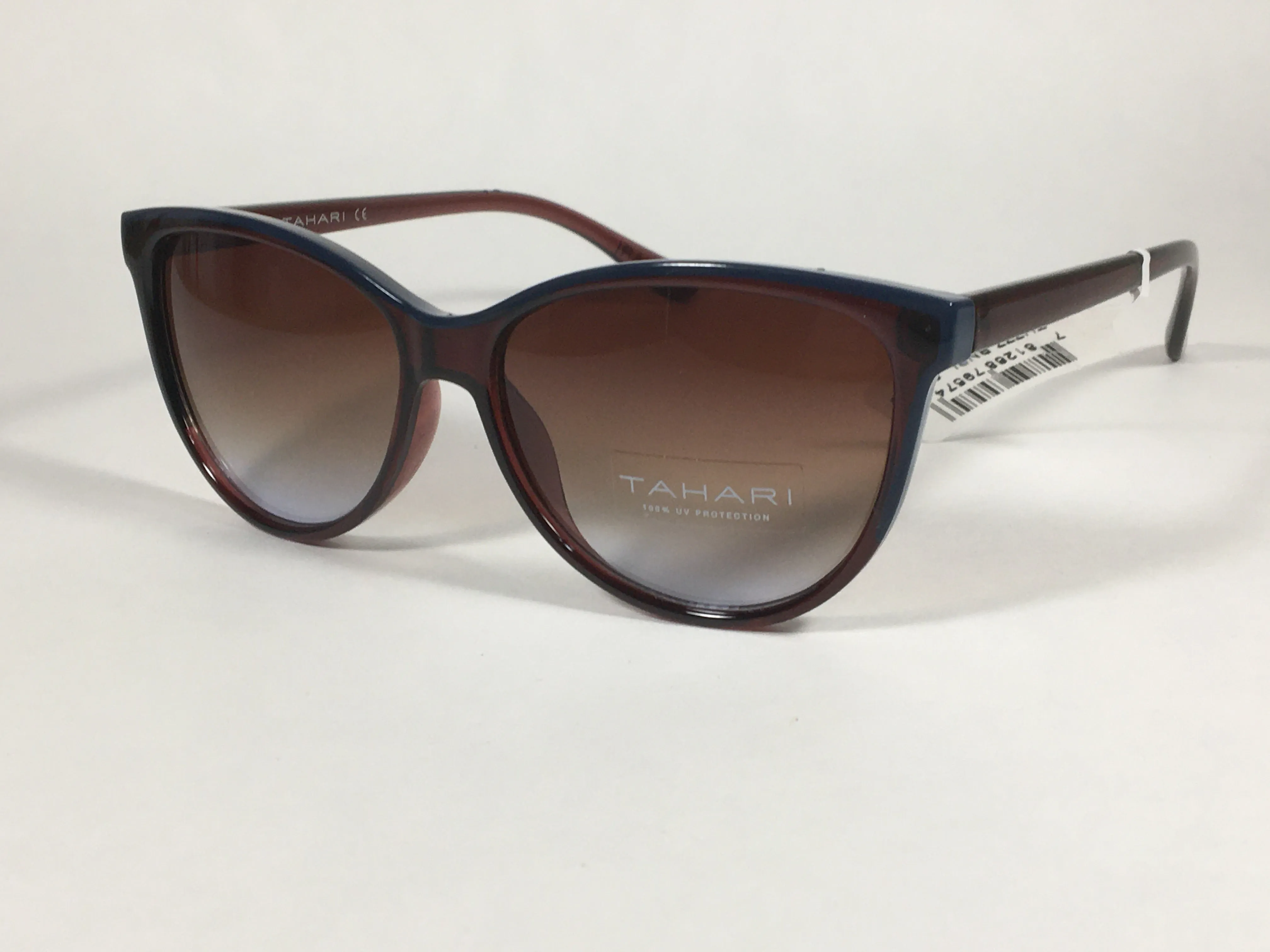 Tahari Cat Eye Sunglasses Two Tone Brown Blue Frame Brown Gradient Lens TH777 BNBL