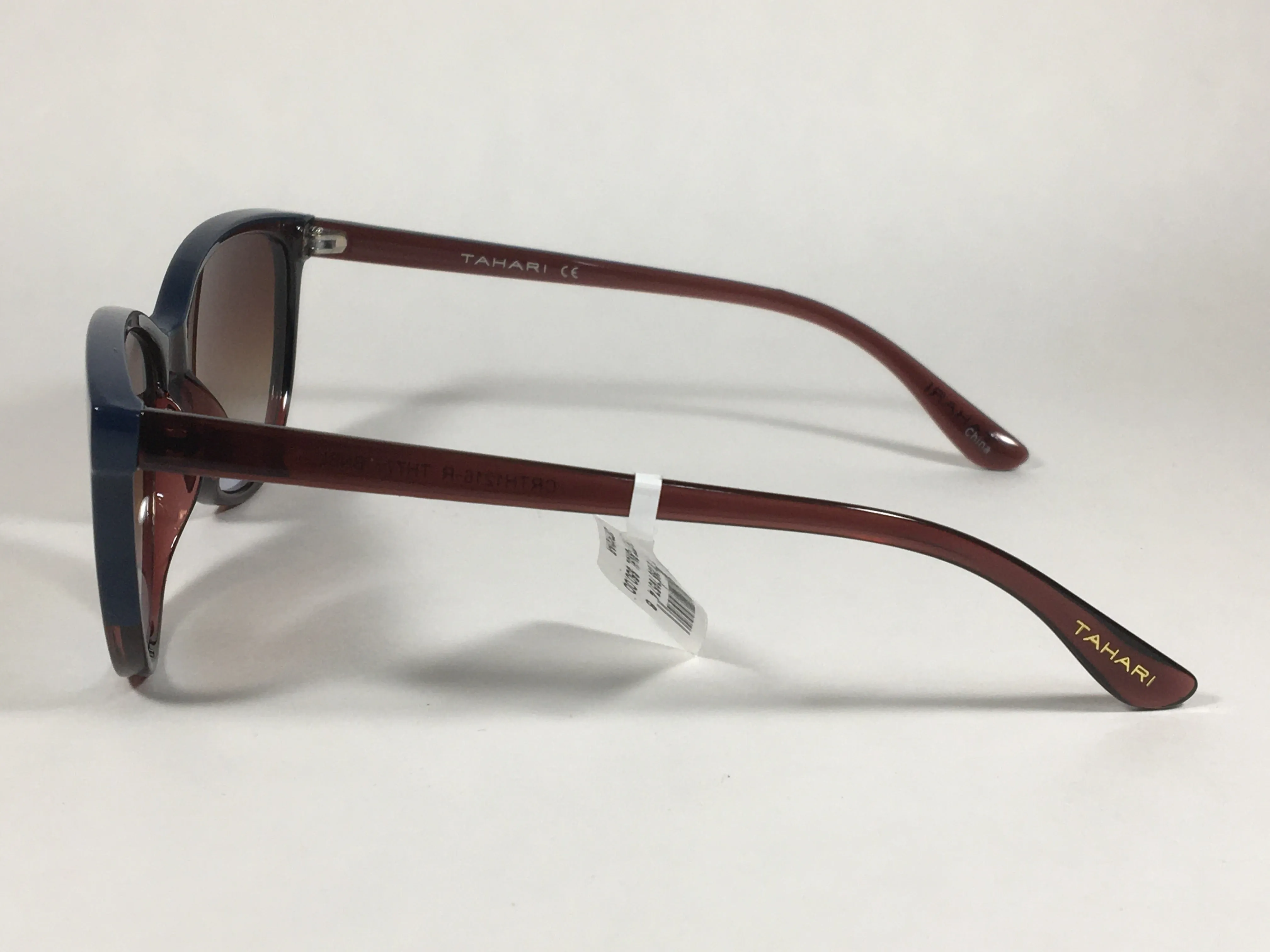 Tahari Cat Eye Sunglasses Two Tone Brown Blue Frame Brown Gradient Lens TH777 BNBL