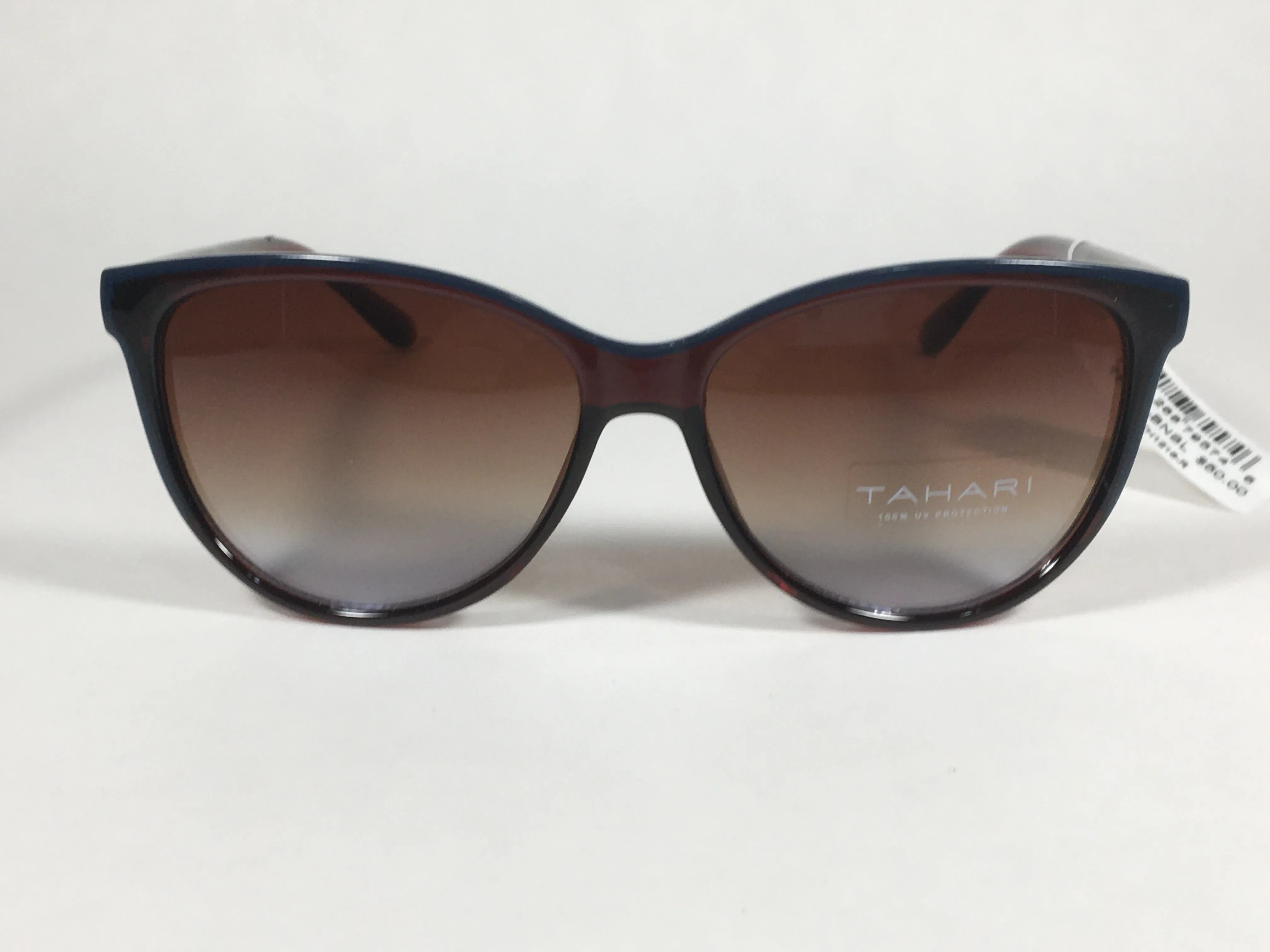 Tahari Cat Eye Sunglasses Two Tone Brown Blue Frame Brown Gradient Lens TH777 BNBL