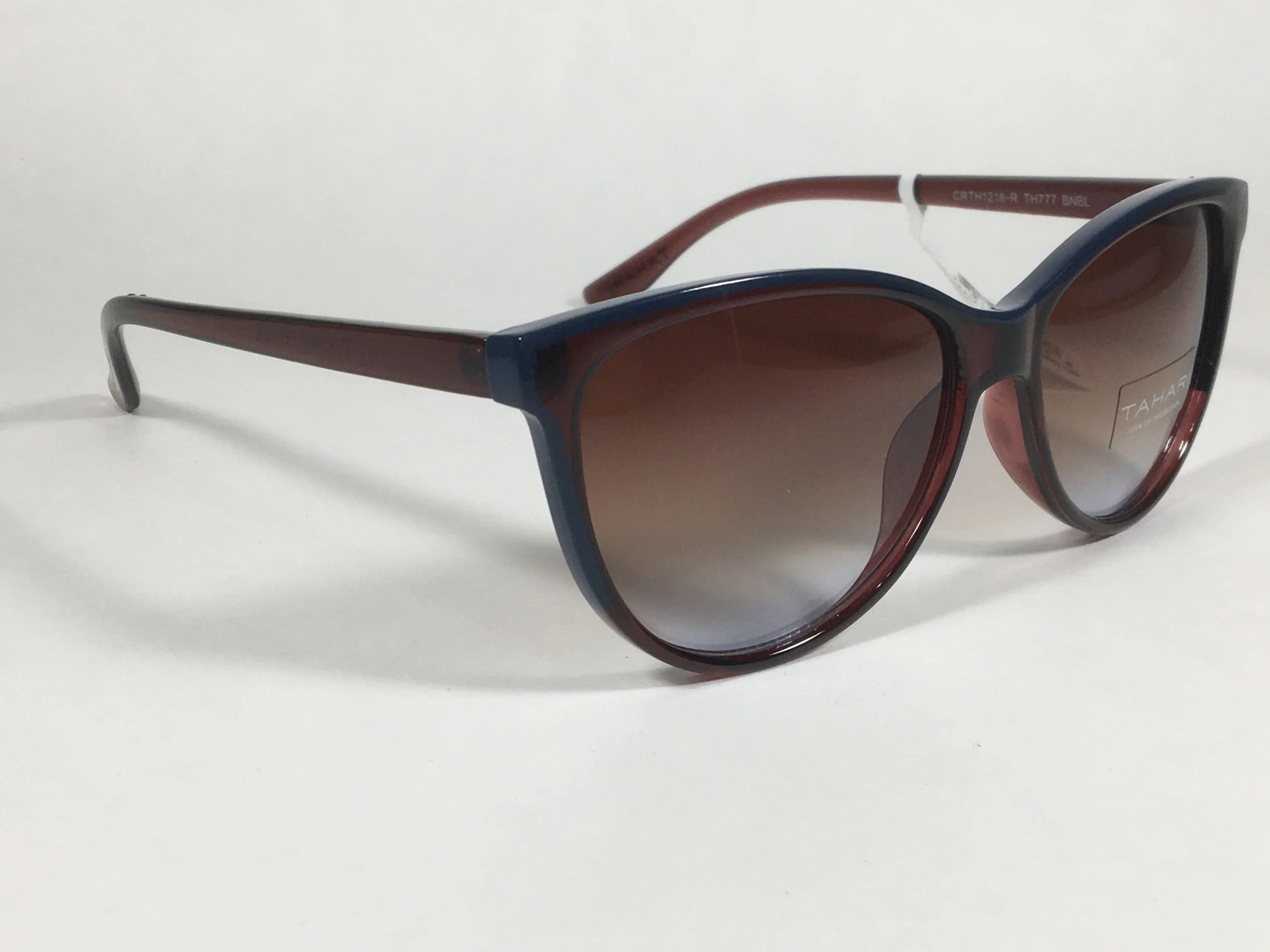 Tahari Cat Eye Sunglasses Two Tone Brown Blue Frame Brown Gradient Lens TH777 BNBL