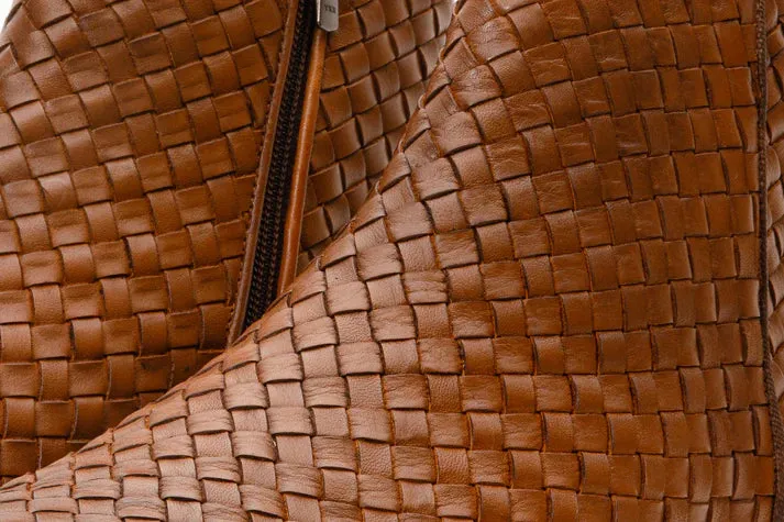 Tan Handwoven Leather Braided Men Boot with a Zipper - Boots