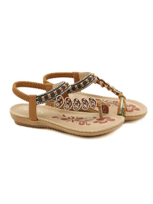 Tan Heart Trimed Boho Sandals - Siketu