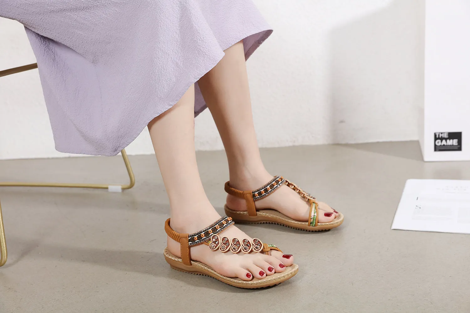 Tan Heart Trimed Boho Sandals - Siketu