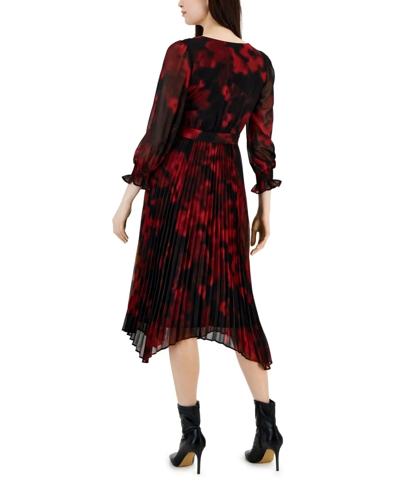 Taylor Women's Printed Pleated Fit & Flare Dress 2671M Black Ruby 10