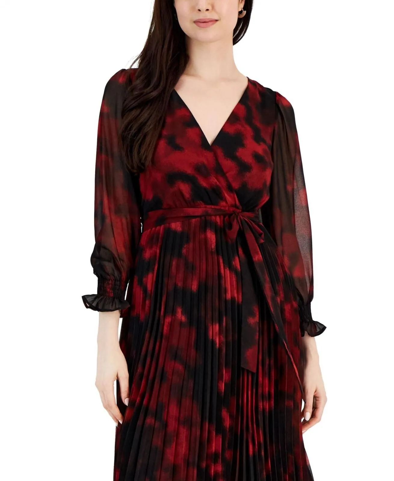 Taylor Women's Printed Pleated Fit & Flare Dress 2671M Black Ruby 10