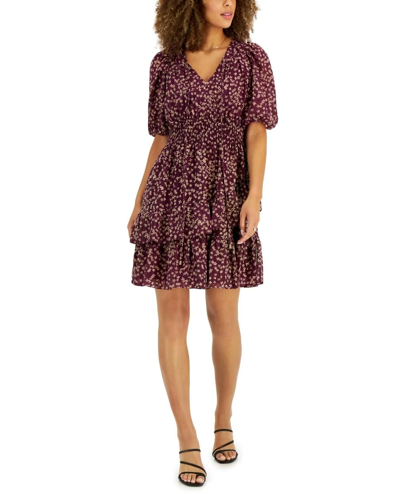 Taylor Women's Tiered-Hem Peasant Dress 2971M Byzantine Latte Purple 6