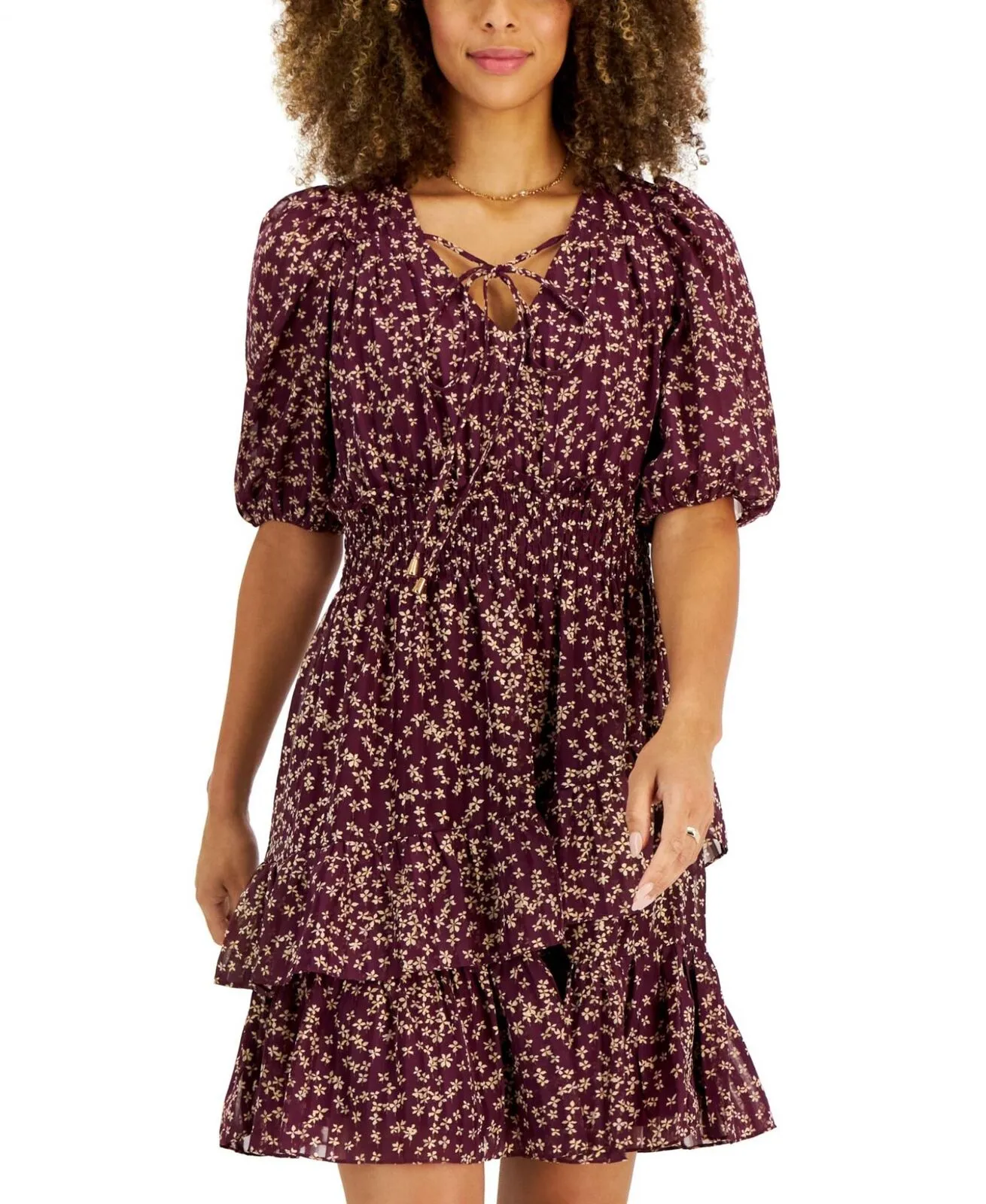 Taylor Women's Tiered-Hem Peasant Dress 2971M Byzantine Latte Purple 6