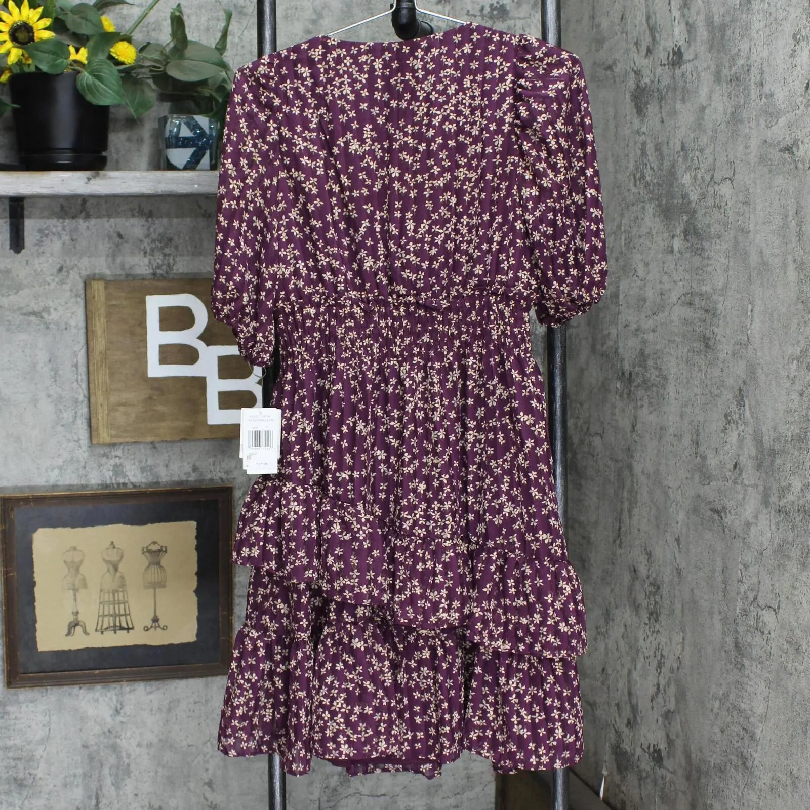 Taylor Women's Tiered-Hem Peasant Dress 2971M Byzantine Latte Purple 6