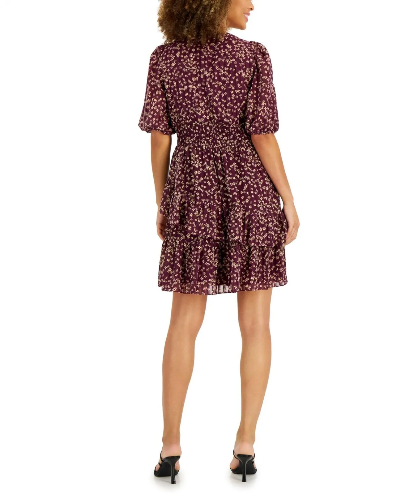 Taylor Women's Tiered-Hem Peasant Dress 2971M Byzantine Latte Purple 6