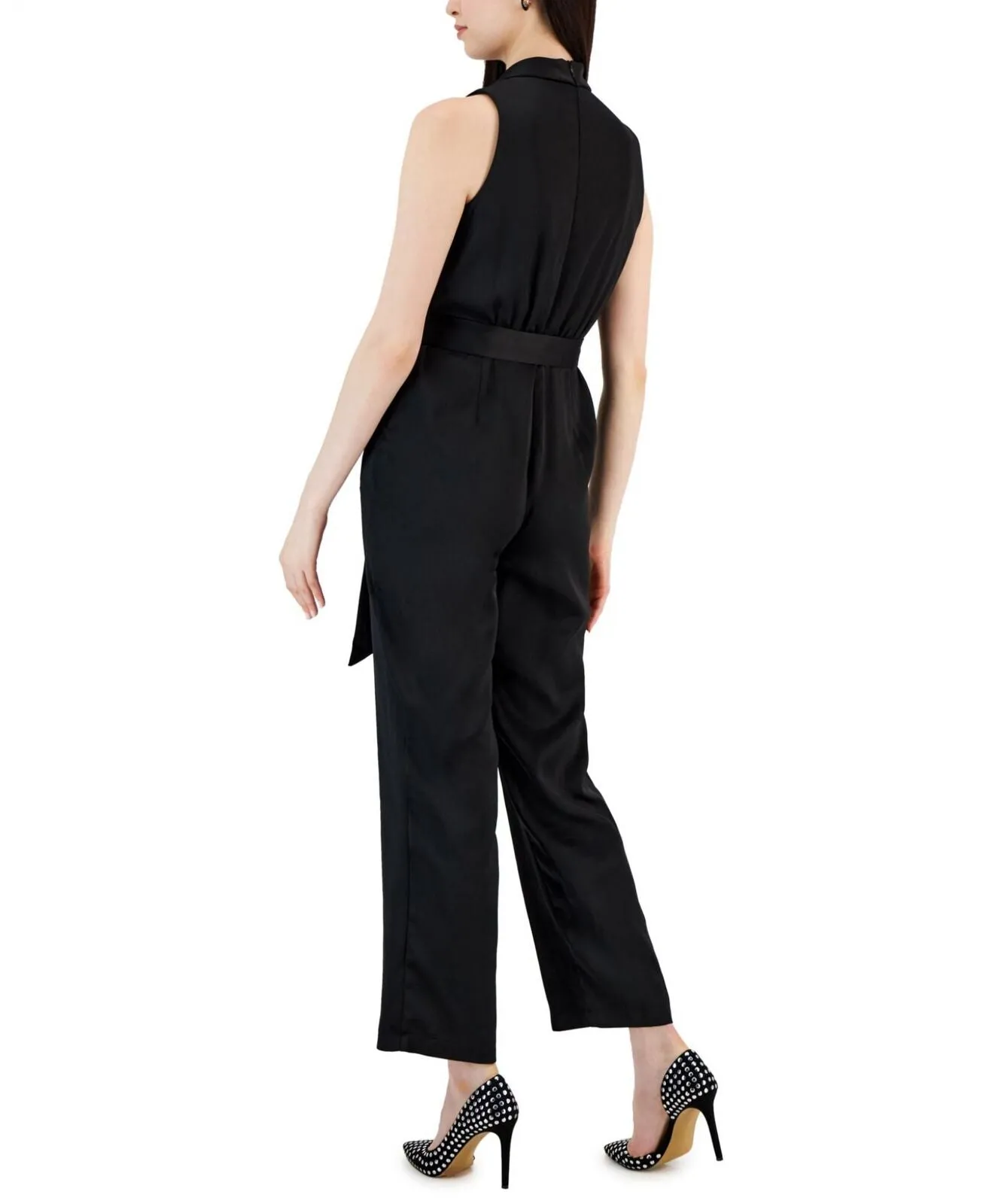Taylor Women's V-Neck Tie-Waist Scuba Crepe Jumpsuit 3082M Black 6