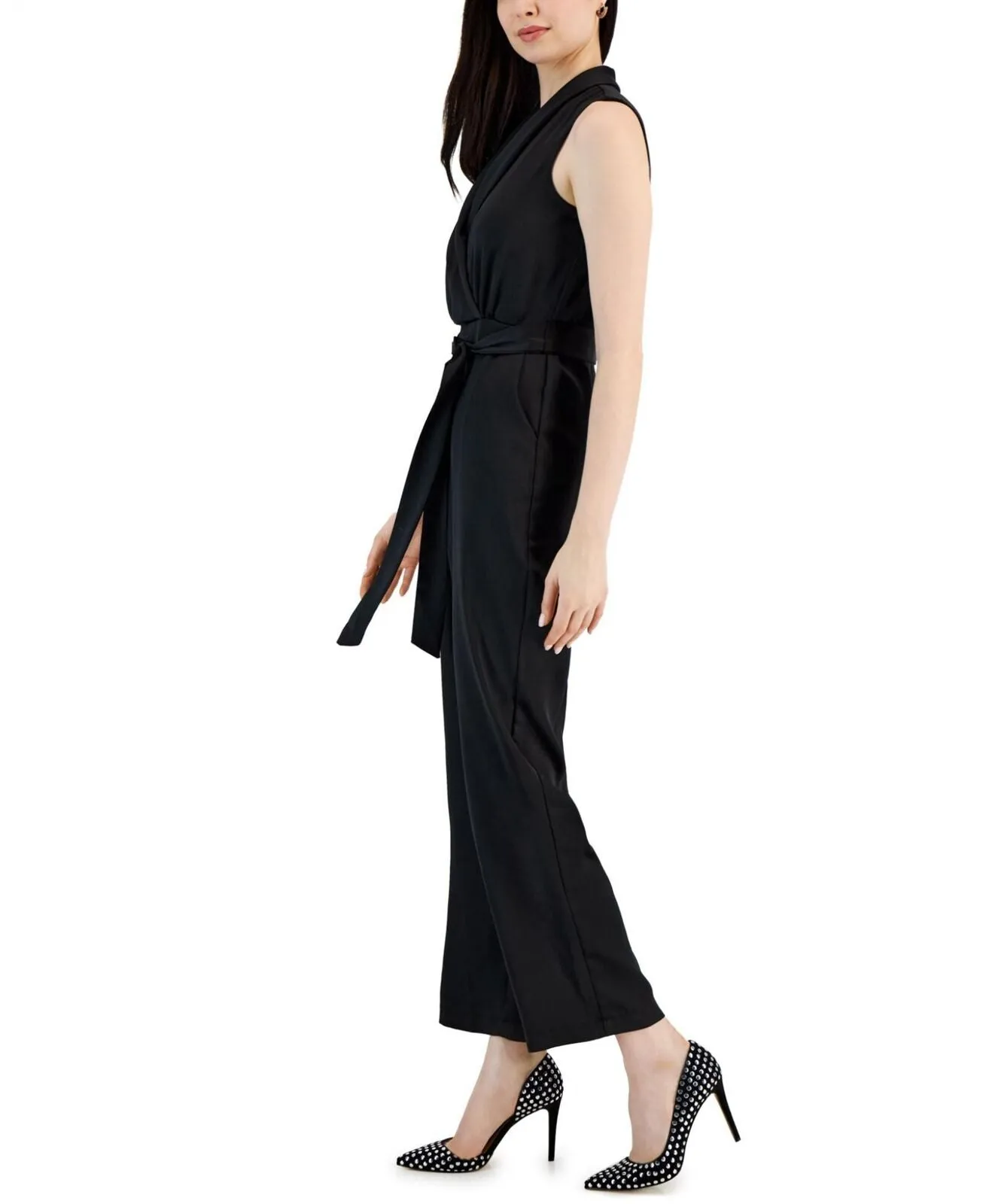 Taylor Women's V-Neck Tie-Waist Scuba Crepe Jumpsuit 3082M Black 6