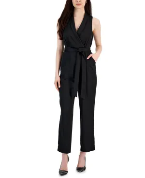 Taylor Women's V-Neck Tie-Waist Scuba Crepe Jumpsuit 3082M Black 6