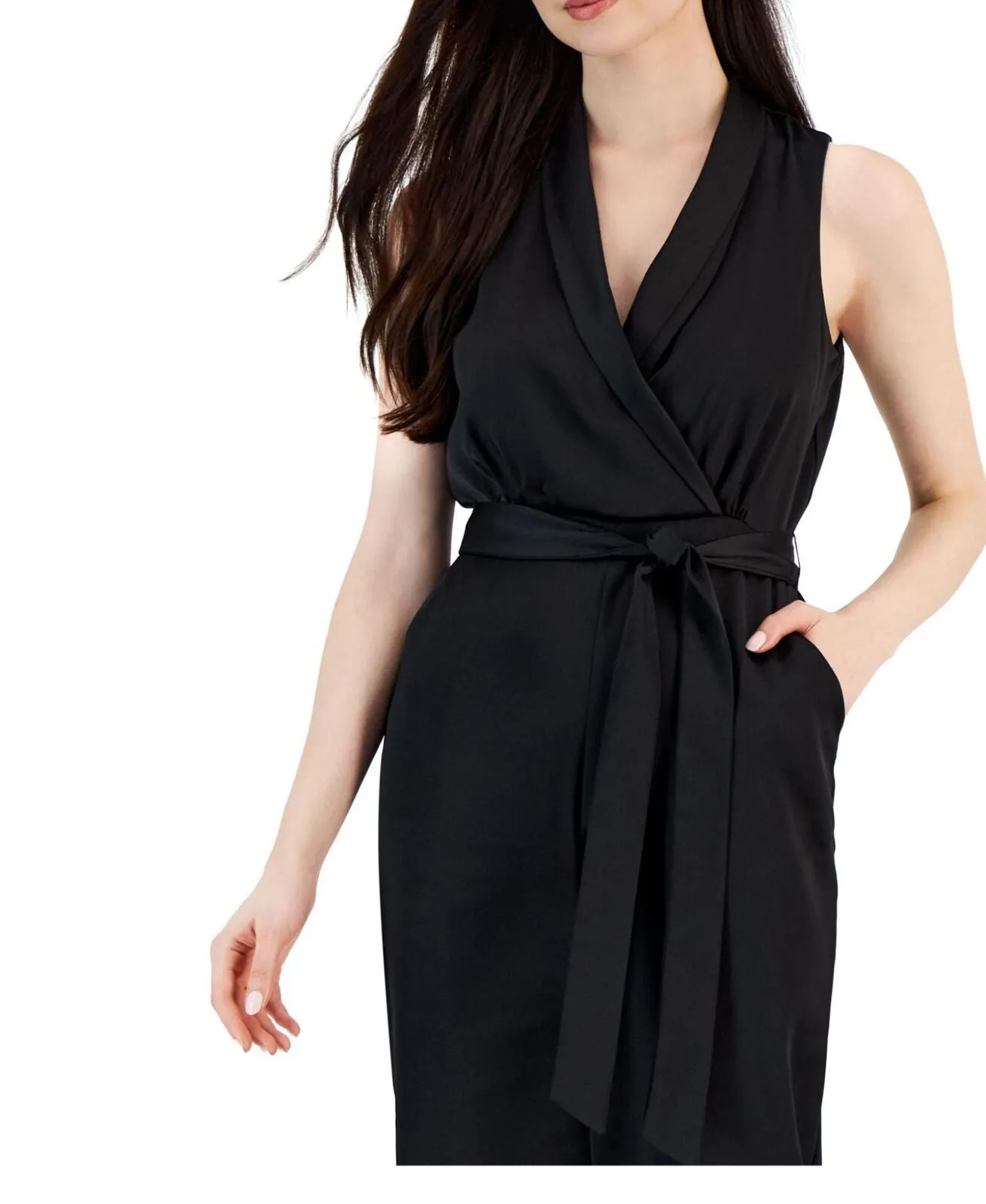 Taylor Women's V-Neck Tie-Waist Scuba Crepe Jumpsuit 3082M Black 6