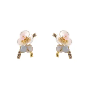 Teal Howlite & Cubic Zirconia Flower Stud Earrings